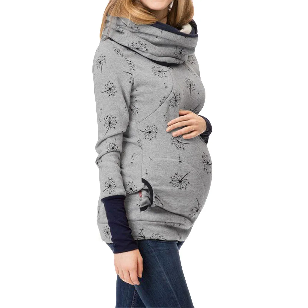 Модная одежда для беременных женщин; толстовка с капюшоном для беременных; повседневная одежда для беременных; джемпер для кормления грудью; топ размера плюс;@ 35 - Цвет: Gray