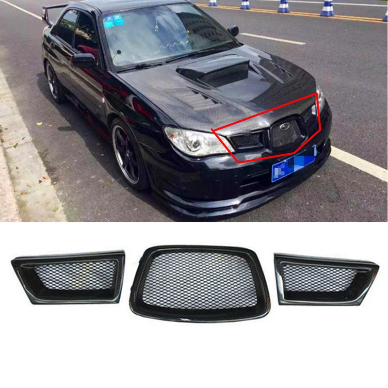 3pcs/set Carbon Fiber Front Mesh Grille For Subaru Impreza WRX STi 9th 2006-2007