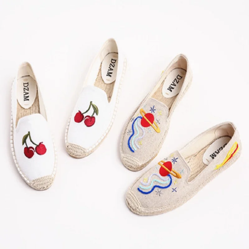 Fina 2 Moda Paja Bordado 1 Espacio Cereza 2018 Nuevo Casuales Pescador Zapatos 7wqpZAY
