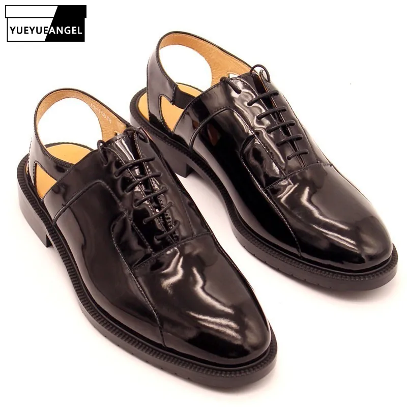 2019 New Runway Ankle Strap Mens Genuine Leather Oxford Shoes Lace Up