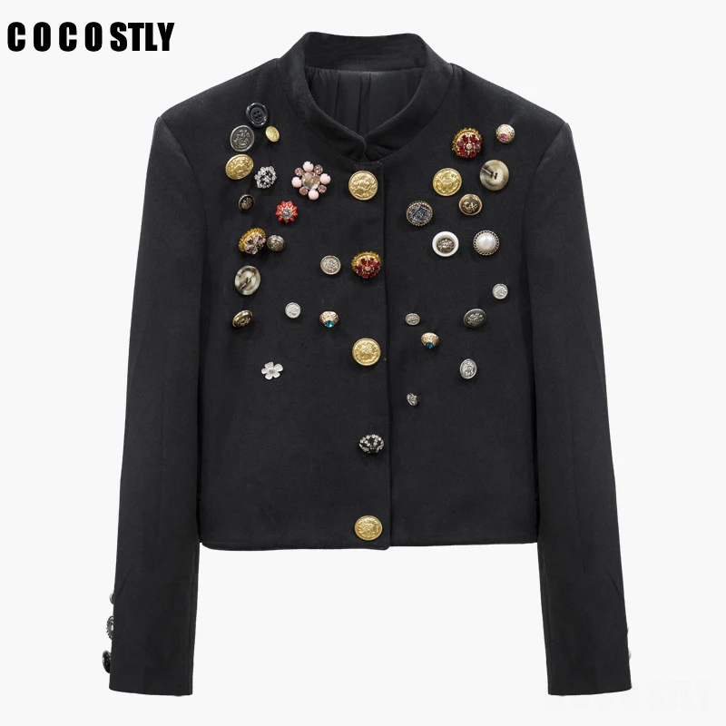 Осенний стиль, куртки с разными пуговицами, женская черная куртка со стоячим воротником, прямая приталенная куртка с длинным рукавом, пальто casaco feminino - Цвет: black