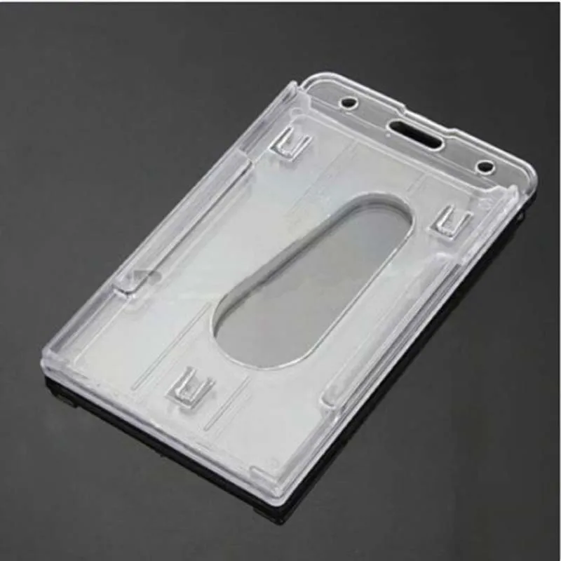 

New 100x60mm Transparent Thumb Slide Out Plastic Pocket Business Credit Card Holder Case Desk Organizer Accessories