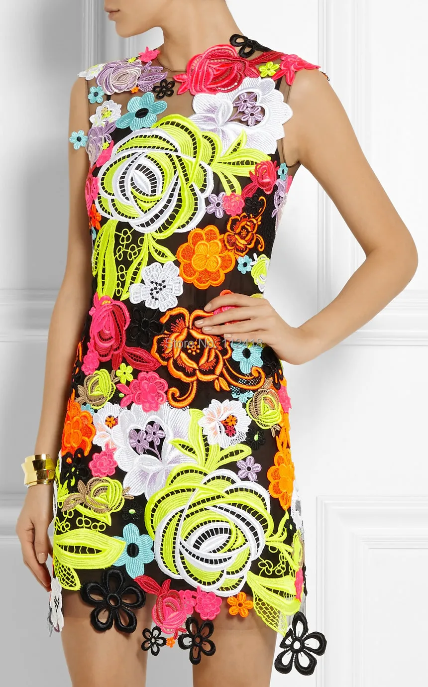High Quality Floral Flower Print Sheath Dress Elegant O Neck Sleeveless