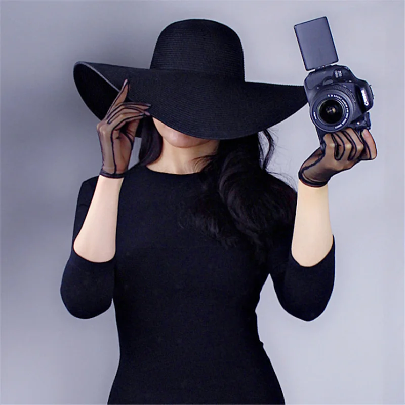 Популярные женские элегантные черные шелковые короткие перчатки из шелковой пряжи ультра-тонкие короткие черные Ретро перчатки для сенсорного экрана TB41