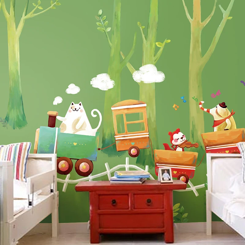 

Free Shipping 3D Hand-painted cartoon tree wallpaper mural decorating children's room sofa background kindergarten mural