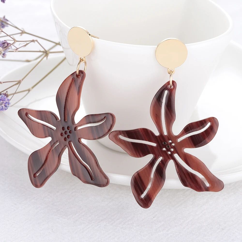 

New Korean Big Flower Earring for Women Acetate Acrylic Ear Elegant Sweet Floral Statement Drop Earring Boho Jewelry Long Brinco