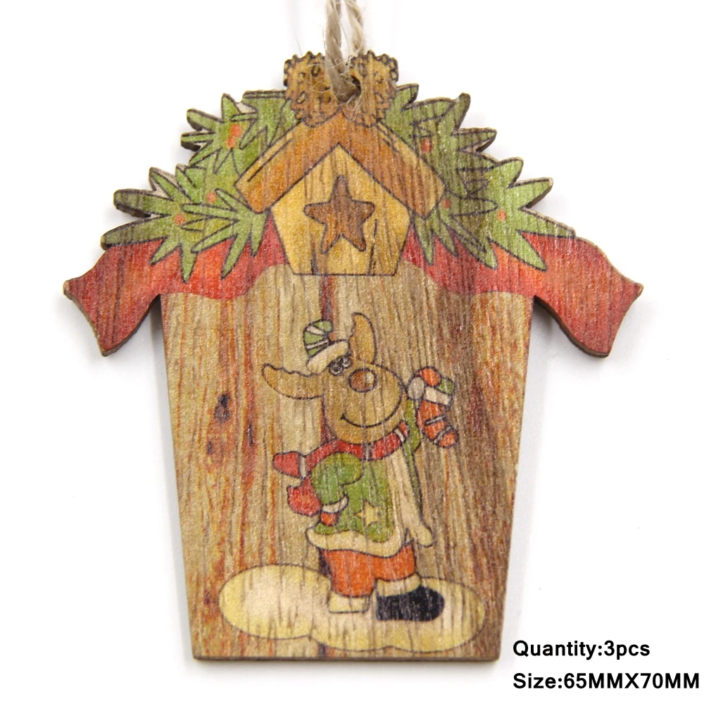 3 шт многостильные рождественские деревянные подвески, украшения из дерева, орнамент с рождественской елкой, подарок DIY, украшения для рождественской вечеринки - Цвет: Deer