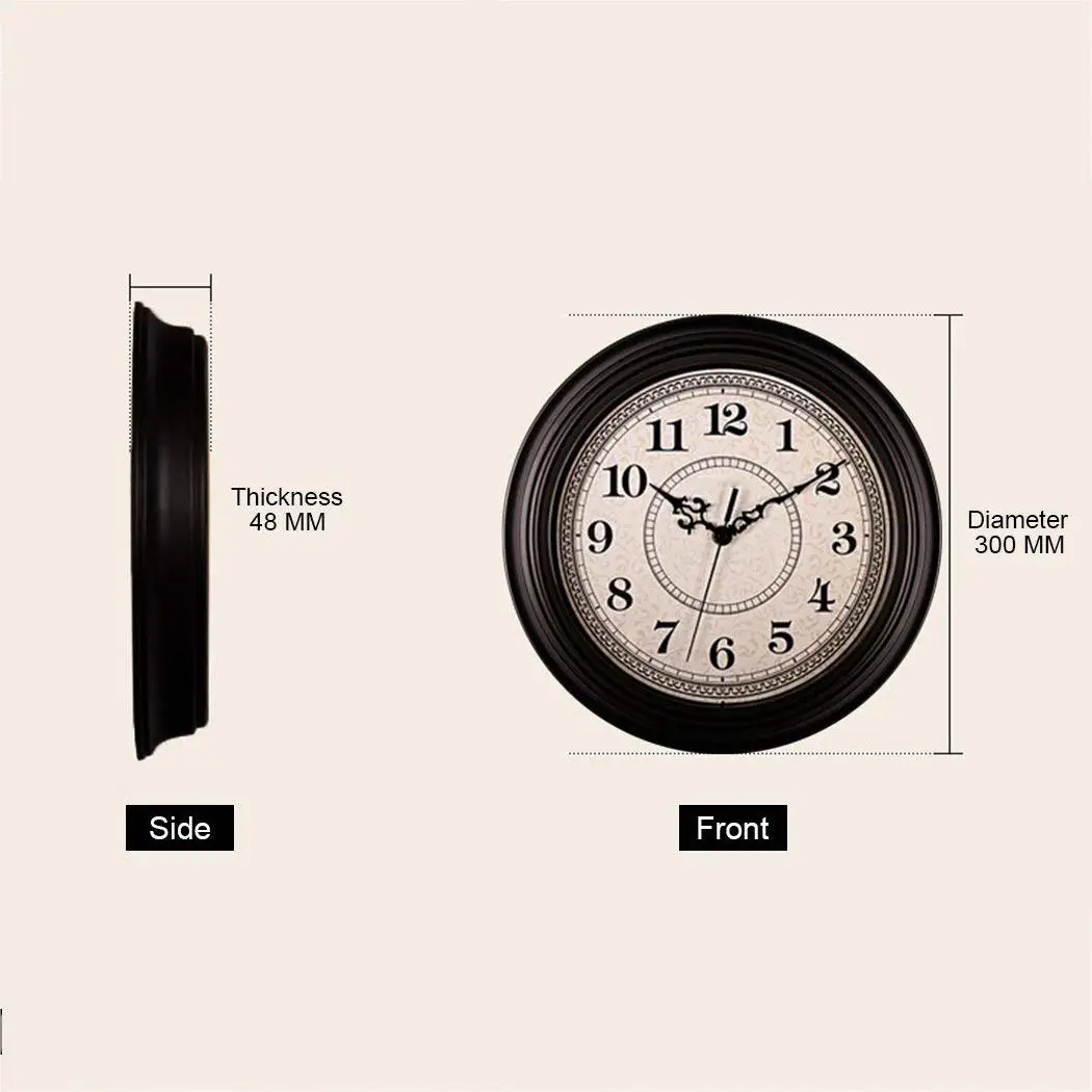 Najtaniej Ciche, nie tykające okrągłe zabytkowe zegary ścienne (12 cali) dekoracyjny styl Vintage, czarny