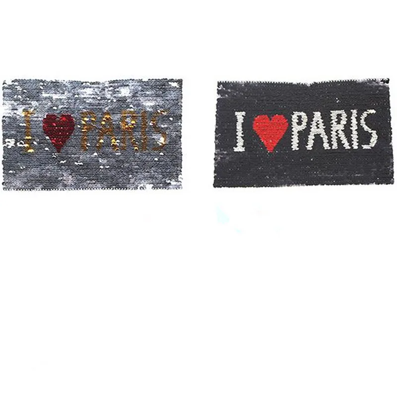 

Clothing women Sequin patches Reversible change color I LOVE PARIS Up and Down Flip Patch for clothes stranger things Stickers