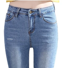 Новинка весна лето эластичные Синие рваные джинсы женские джинсовые брюки для женщин облегающие джинсы