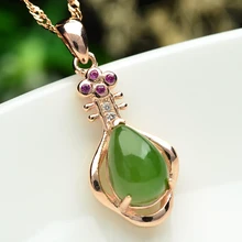 925 Серебряный инкрустированные Природный шпинат зеленый Подвеска из яшмы в народном стиле Pipa Женское Ожерелье Подвеска с сертификатом