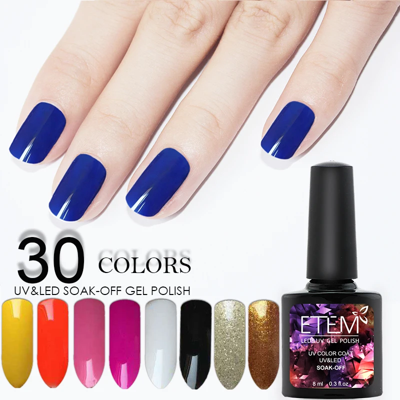 UV Nails Salon Quality Gel Nail Polish 8ml 30 Fashion Colors Glossy