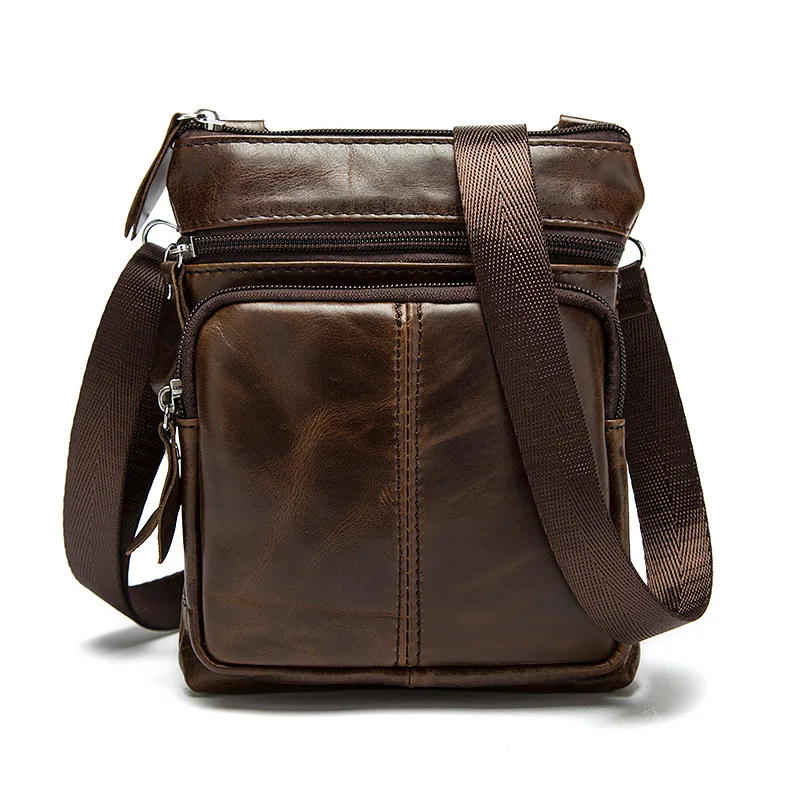 

HANSOMFY new Genuine leather bag vertical section of first layer of leather shoulder bag man satchel zipper