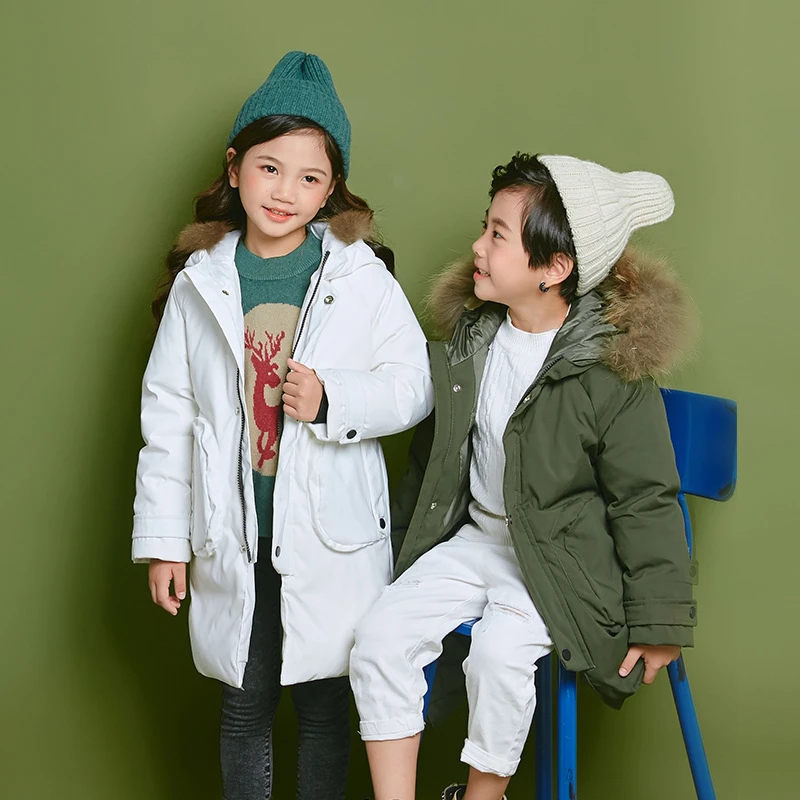 Moda niñas niños abrigos invierno gran cuello de piel Real cálido grueso niño y niña abajo chaqueta niño pato abajo ropa|Plumíferos y parkas| - AliExpress