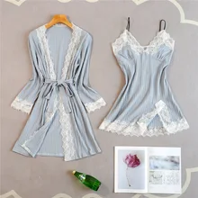 Весенняя ночь халат пикантные женские из 2 предметов топ на Костюм пижамы наборы повседневные пижамы Домашняя ночная рубашка кимоно Ванна платье