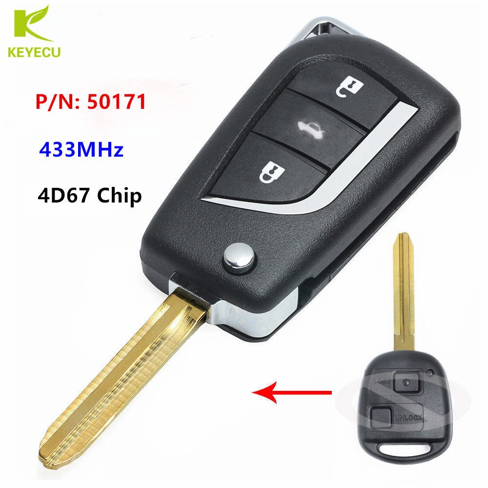 

KEYECU Replacement Modify Flip Remote Key Fob 433MHz 4D67 Chip for Toyota Prado 120 RAV4 Kluger Avensis Tarago P/N: 50171