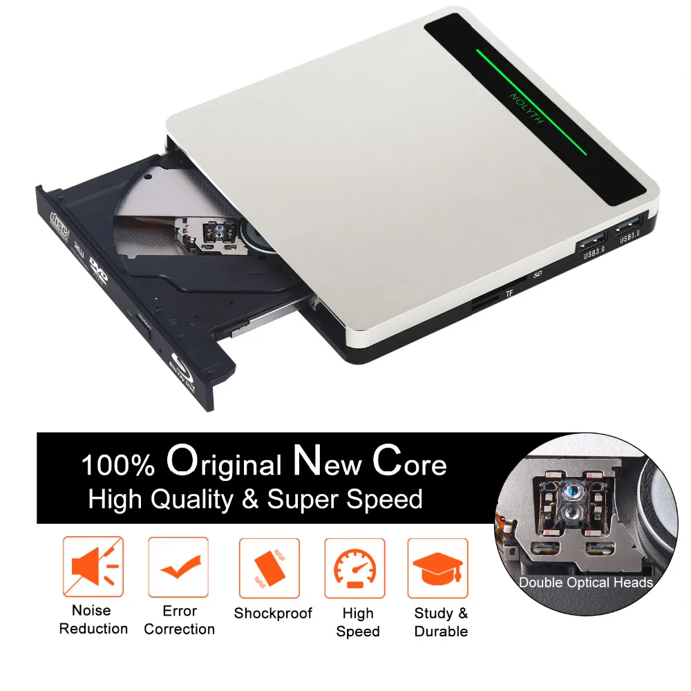 5-in-1 Blu-Ray Drive External Bluray drive Player Burner for Laptop/MacBook/Windows /PC Supports SD TF Card/USB3.0 Transfer