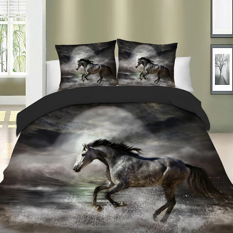 Комплект постельного белья Black horse для бега с пододеяльником и 3D принтом