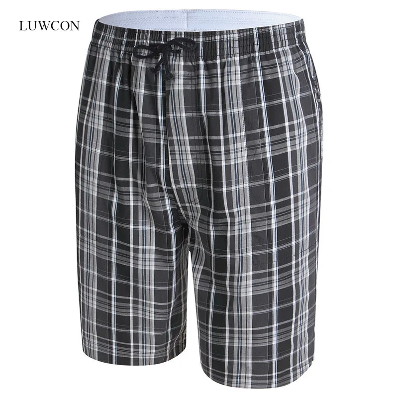 

LUWCON Men's Cotton Pajamas Half Length Comfortable Sleep Pants Men Home Clothing Casual Plaid Sleep Bottoms
