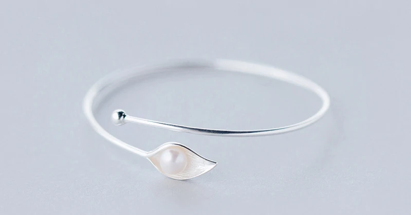 100% 925 Sterling Silver Shell Beads Calla Flower Bracelet Bangle For Women Simple Fashion Party Jewelry