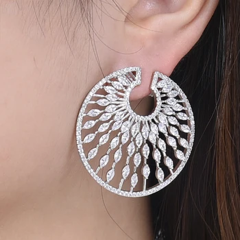 

missvikki Charming Shiny Romantic Full CZ Earrings Noble Round Ear clip For Women Bridal Wedding Engagement Jewelry New Trendy