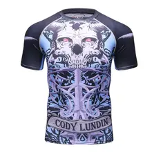 Новинка, Спортивная мужская футболка с коротким рукавом, бодибилдинг, фитнес, бег, облегающая футболка, топ, компрессионная черная гимнастическая майка