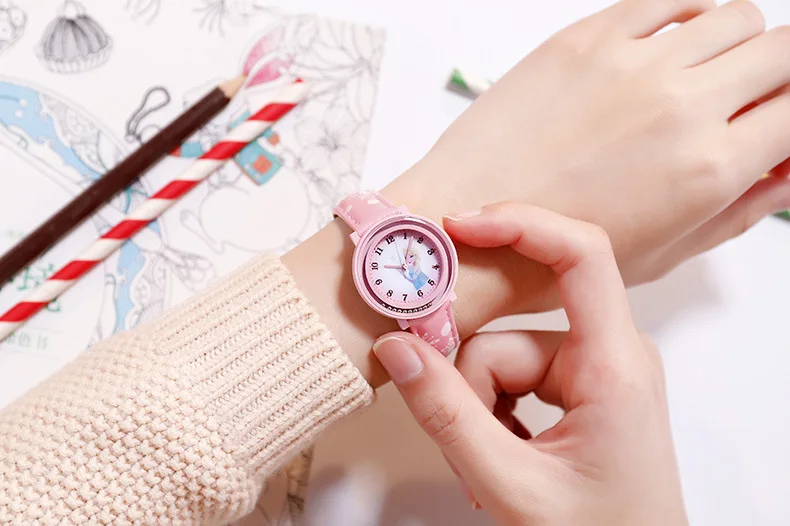 Детские наручные часы «замороженная София принцесса» кожаные детские часы disney брендовые Детские часы для девочек кварцевые непромокаемые