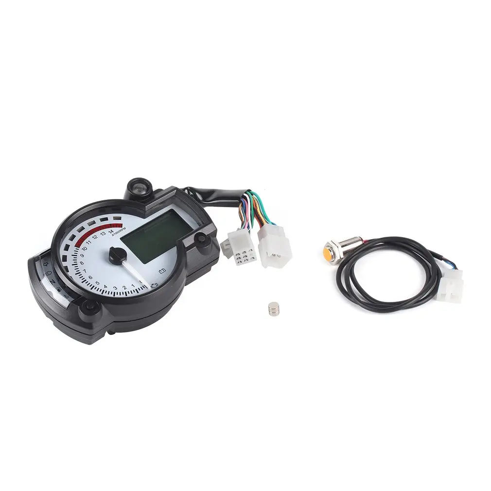 

Universal Motorcycle Digital Odometer Adjustable LCD Tachometer Gauge Speedometer with White Panel 299 MPH/KPH Odograph
