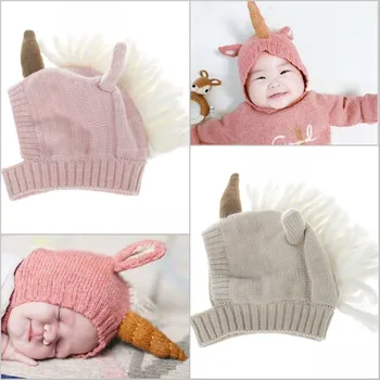 

New warm cute soft Children Knitted Hat Ear Care Warm Wool Unicorn Baby Knitted Cap Baby Accessories for girl and boy baby