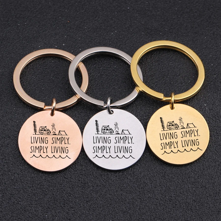 

1 pcs Key Chain Hand Stamped Living Simply Simply Living Great Outdoors Jewelry Camping Men Women Key Pendant Mini Keyring