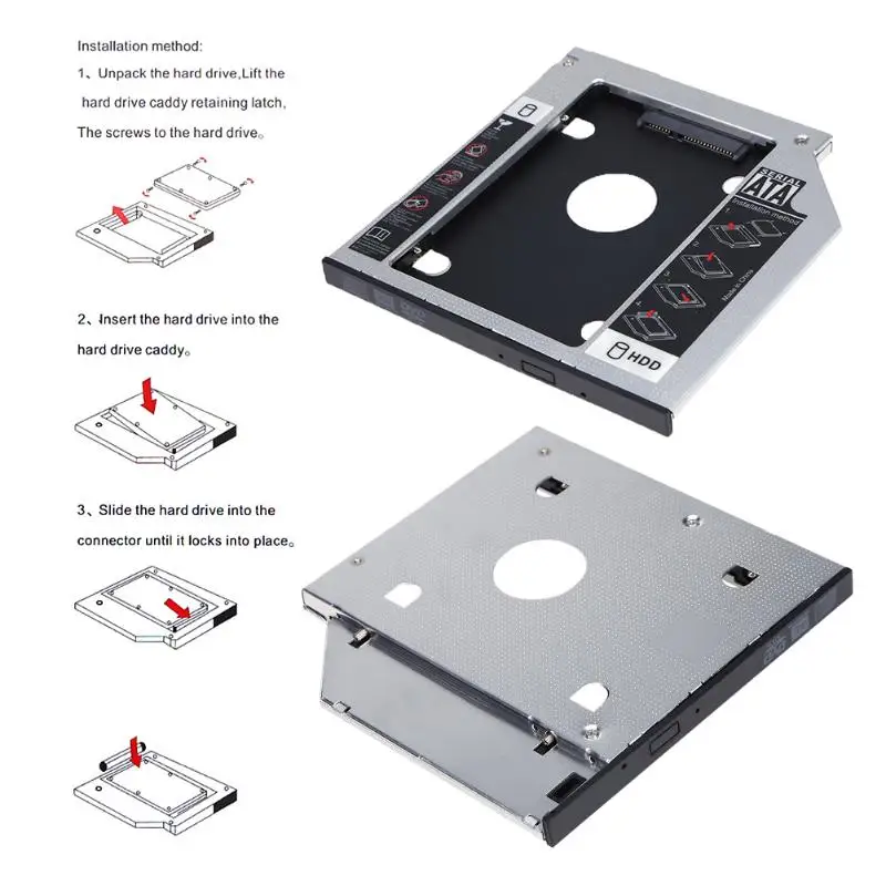 Алюминий Универсальный 2nd HDD Caddy 9.5 мм SATA 3.0 Светодиодный индикатор для 2.5 дюймов 7 мм 9 мм HDD SSD корпус для ноутбука CD-ROM