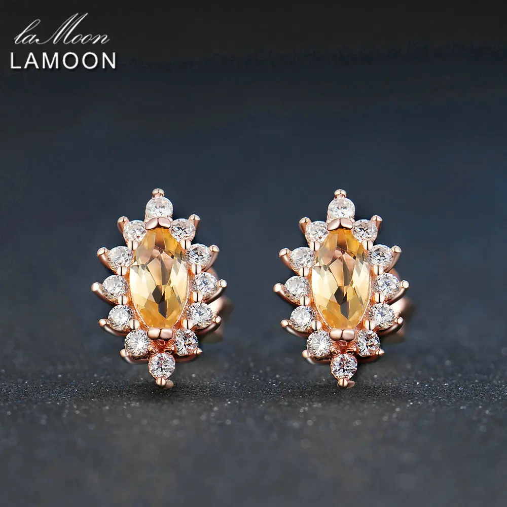 

LAMOON Marquise 3x6mm 1.4ct 100% Natural Citrine 925 sterling-silver-jewelry Stud Earring S925 LMEI049