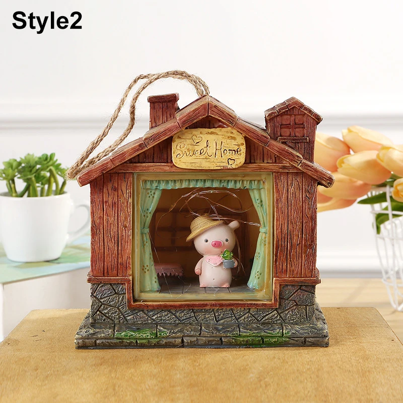 Деревянный дом Маленькая свинья Звездная ночь свет мультфильм светильник с изображением животного детские Спальня прикроватной тумбочке
