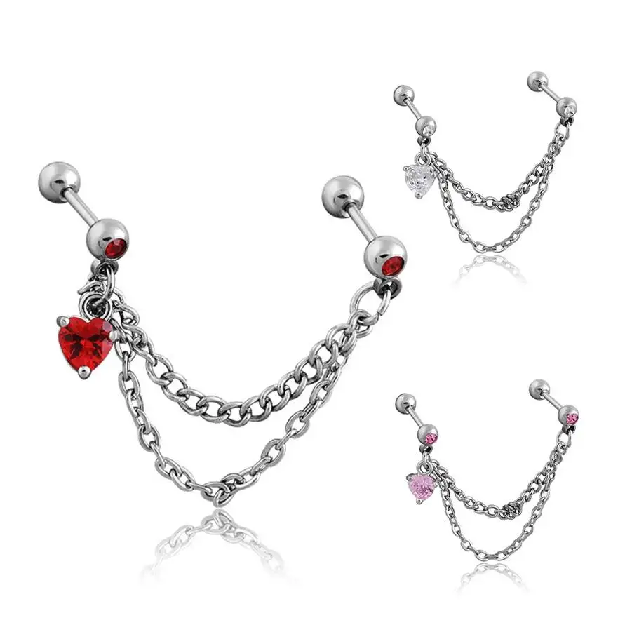 

Punk Women ear cartilage Earrings Tassel Tragus Piercing CZ Heart Pendant Industrial Earrings Barbell Piercing Orelha Helix