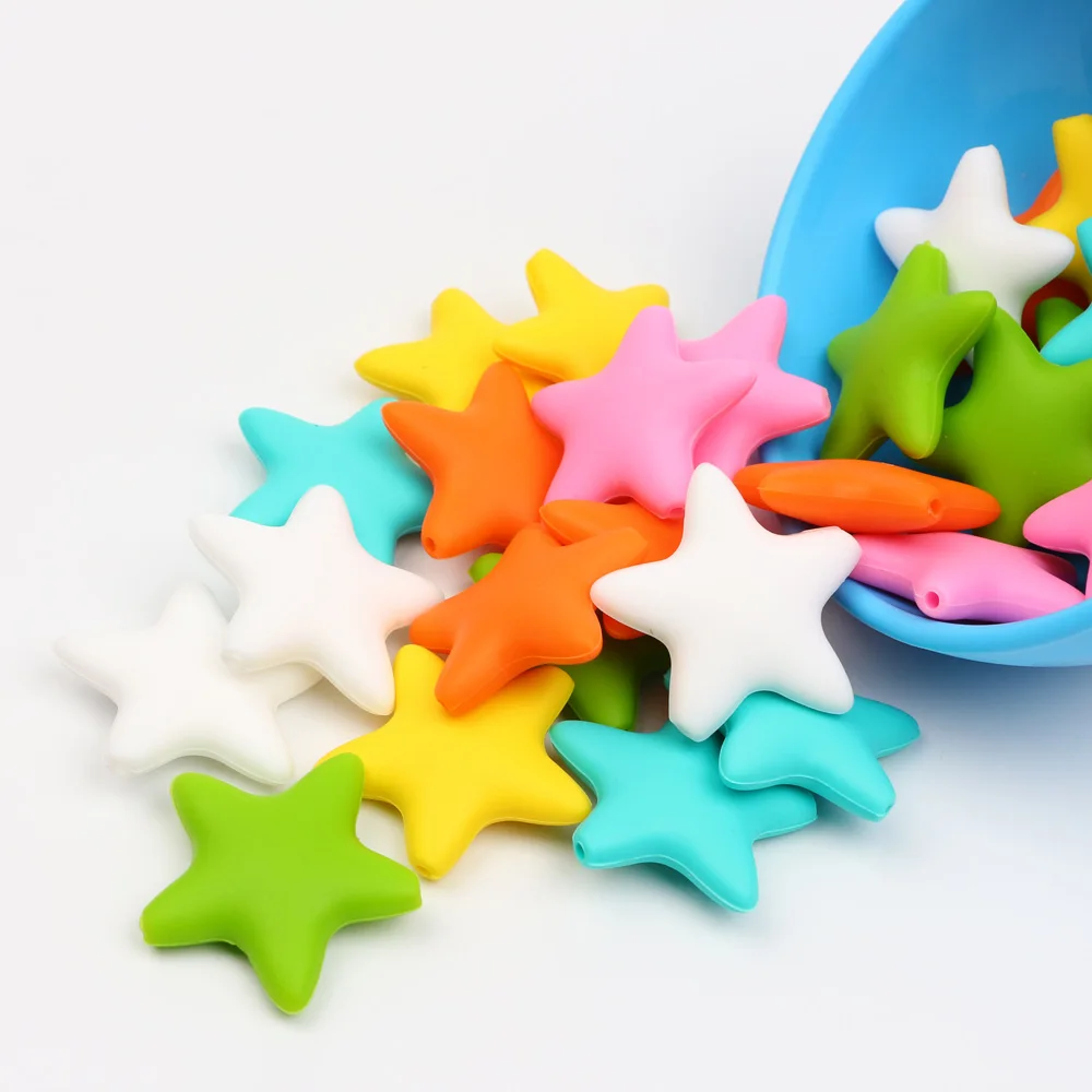 5Pcs Silicone Teether Baby teething Chewable Beads Pacifier Clips Pendant BPA Free Silicone Soft Texture Infant Teething Gift