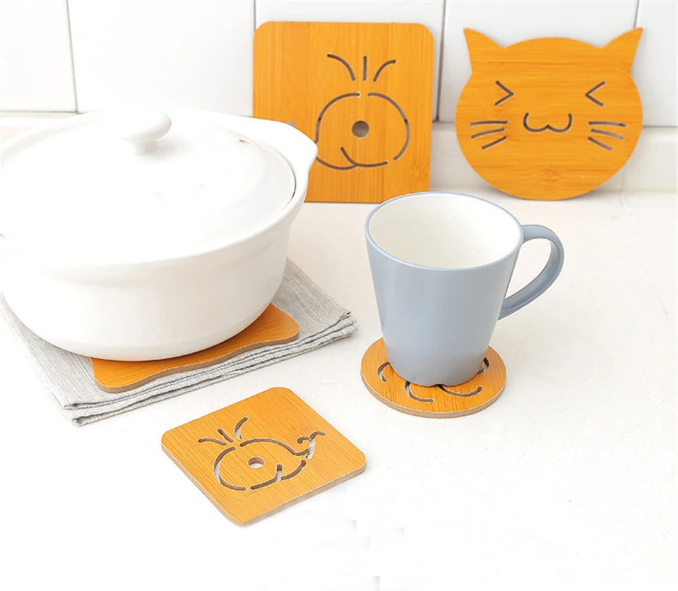 

1 PCS Wood Dining Table Placemats Lovely Cartoon Animals Coaster Home Decor Creative Cup Coasters Cup Mat Hot Pot Insulation Pad