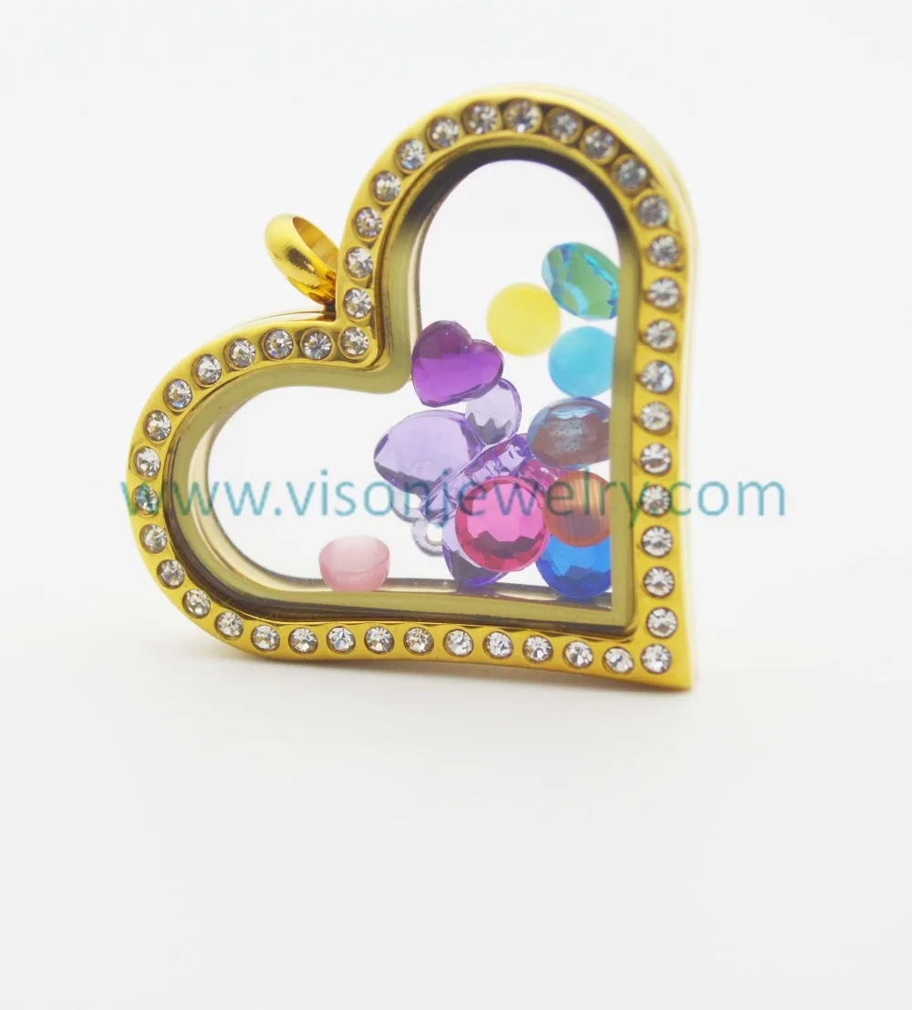 

316L stainless steel gold color origami heart charms locket