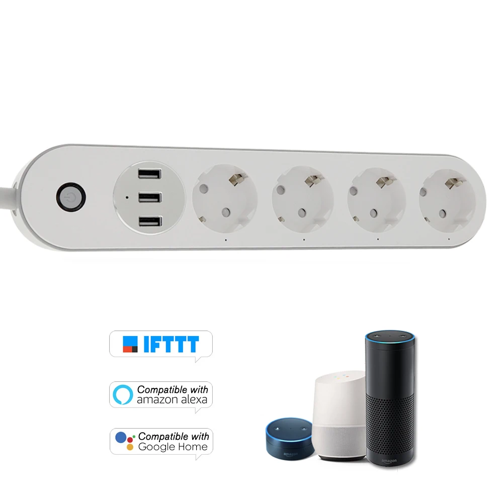 

Smart Wifi Power Strip Surge Protector Multiple Power Sockets 4 USB Port Voice Control for Amazon Echo Alexa's Google Home Time