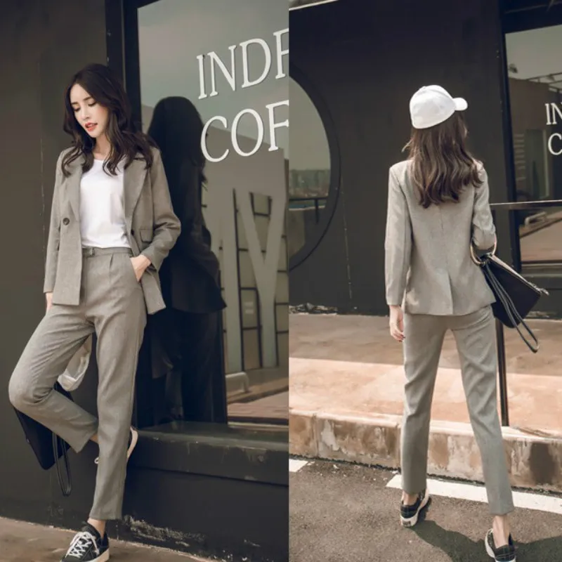 

Set female 2018 spring new style temperament Slim fashion casual suit + wild thin trousers elegant two-piece black suit
