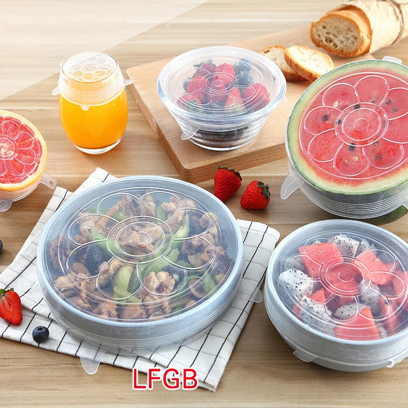 

6Pcs/Set LFGB Silicone Stretchable Universal Flower Shape Lids Wrap Bowl Pot Keep Fresh Pan Cover Lids Kitchen Tools Gadgets