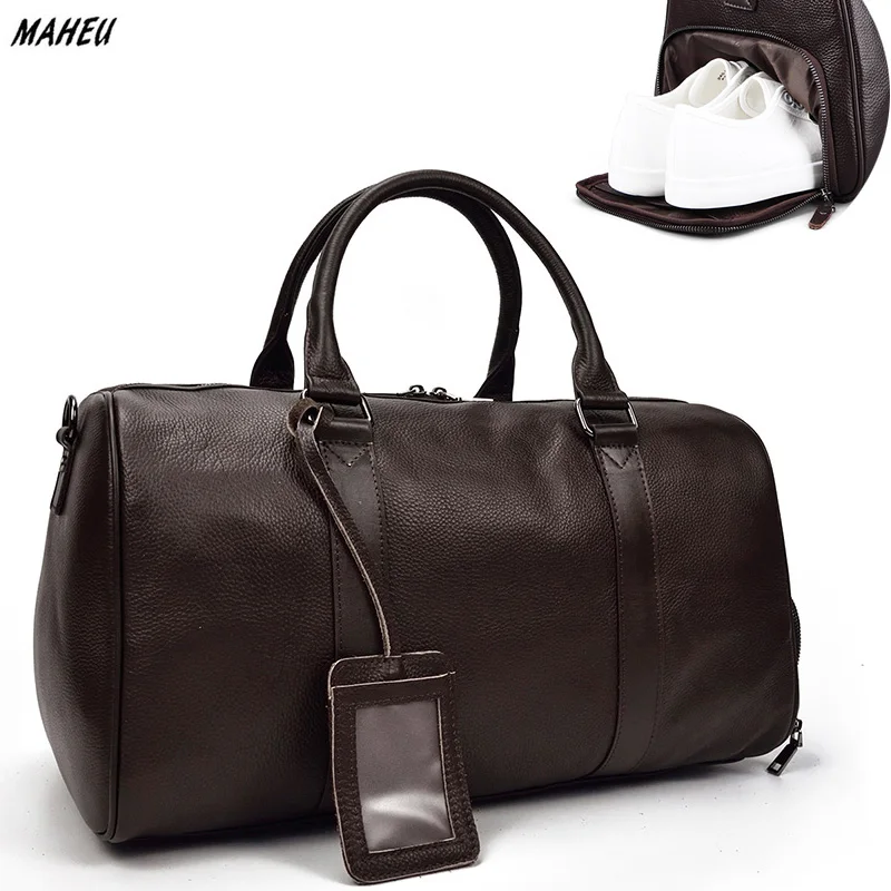 Men Genuine Leather Travel Bag Duffel Large Capacity Travel Handbag Black Man  Weekend Bag Carry On Luggage fitness bag sport bag