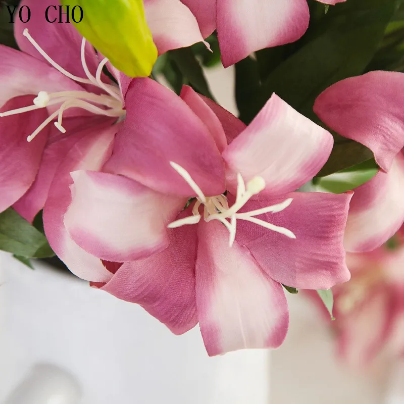 YO CHO Artificial Flowers Silk Wedding Decoration Seeds Red Heart White Lilium Brownii Seeds Balcony Bonsai Plant Lily Flower