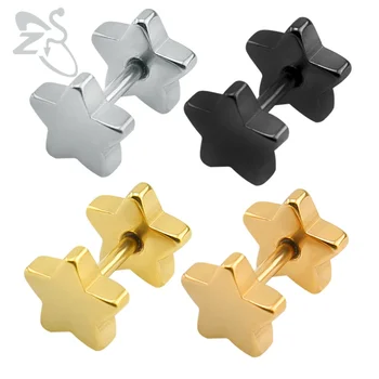 

Double Star Stainless Steel Barbell Ear Stud Classic Five-Pointed Star Earrings Sandblasted Screw Back Ear Piercing Body Jewelry