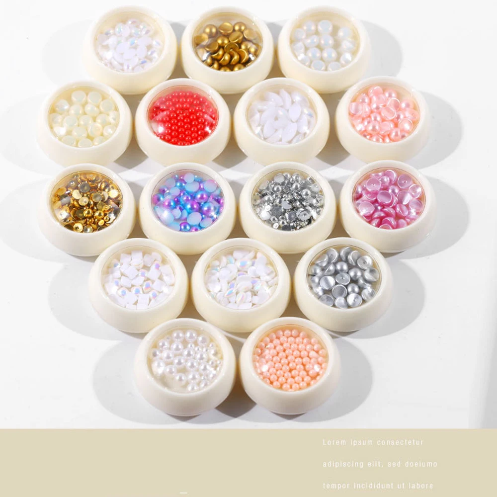 

6 boxes/set New Multi-size Colors Half Round Square Pearl Seashell Rhinestone Glitter Nail Beads DIY Beauty Nail Art Decorations
