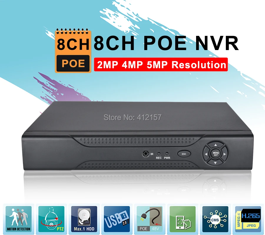 Безопасность 8CH POE NVR 2MP 4MP 4CH 5MP сеть видеонаблюдения видео регистратор мощность по Ethernet Обнаружение движения P2P XMeye ONVIF