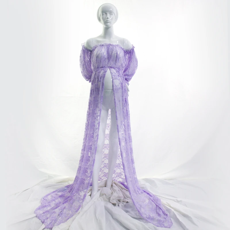 Le Couple Stretchy Lace Maternity Dresses Ruffles High Split Front Maternity Photography Gown Slash Neck Maxi Pregnancy Dress Le Couple Stretchy Lace Maternity Dresses Ruffles High Split Front Maternity Photography Gown Slash Neck Maxi Pregnancy Dress