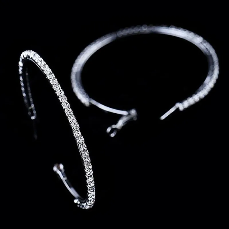 Серебристые полированные серьги-кольца с австрийским кубическим цирконием ААА для свадебной вечеринки