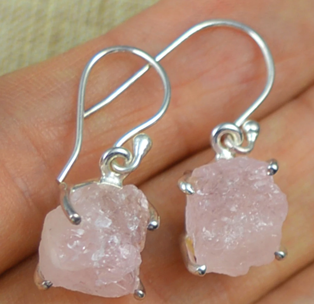 

Lovegem Genuine Morganite Rough EARRINGS 925 Sterling Silver, 29 mm, AE1244