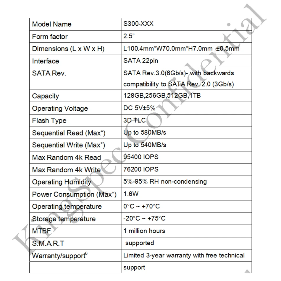Высокая Capcaity ssd-накопитель KingSpec 2,5 SATA3 512 ГБ 1 ТБ 2 ТБ ssd S300 3D TLC жесткий диск SSD для ноутбуков настольных ПК