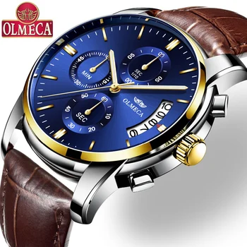 

Reloje 2018 OLMECA Men Watch Male Leather Date Quartz Watches Mens Luxury Brand Waterproof Sport Clock Blue Relogio Masculino